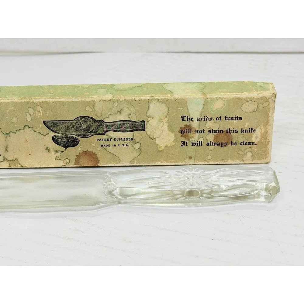 Vintage Dur-X Glass Fruit & Cake Knife w/ Original Box USA Patent D112059